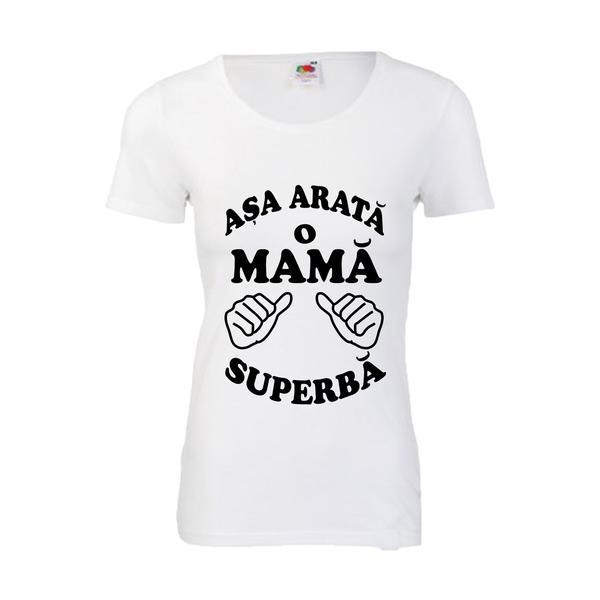 Tricou dama personalizat Fruit of the loom, alb, Asa arata o mama superba 2XL