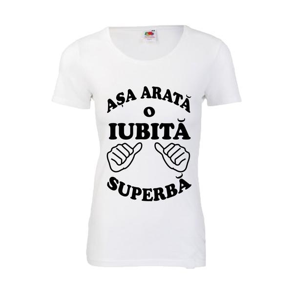 Tricou dama personalizat Fruit of the loom, alb, Asa arata o IUBITA superba 2XL