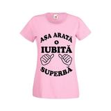 Tricou dama personalizat Fruit of the loom, roz, Asa arata o IUBITA superba 2XL