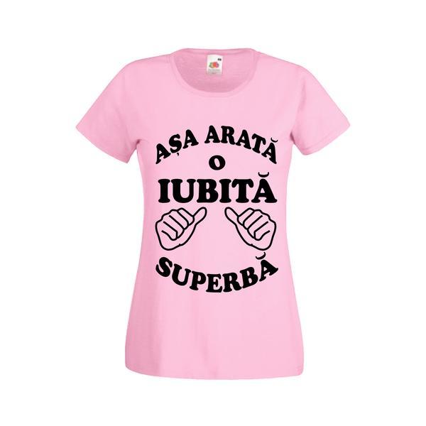 Tricou dama personalizat Fruit of the loom, roz, Asa arata o IUBITA superba 2XL