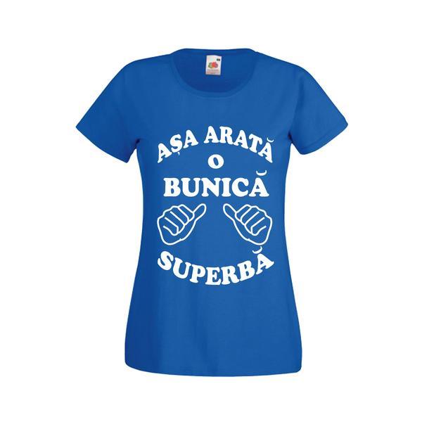 Tricou dama personalizat Fruit of the loom, albastru, Asa arata o bunica superba XL