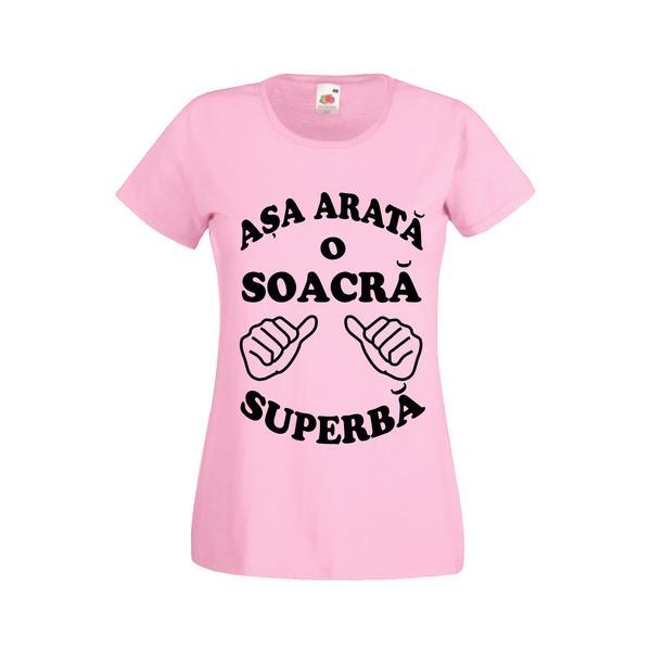 Tricou dama personalizat Fruit of the loom, roz, Asa arata o soacra superba XL