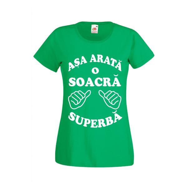 Tricou dama personalizat Fruit of the loom, verde, Asa arata o soacra superba S