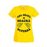 Tricou dama personalizat Fruit of the loom, galben, Asa arata o soacra superba M