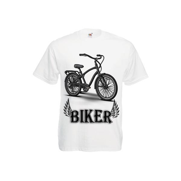 Tricou personalizat Fruit of the loom barbat biker alb L