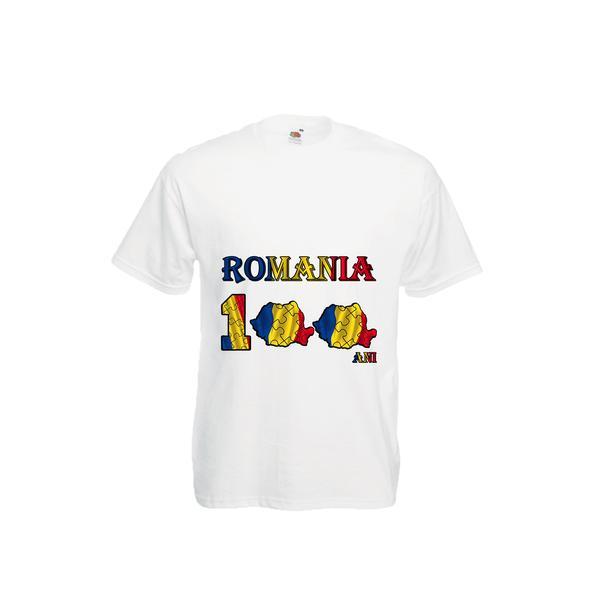 Tricou personalizat Fruit of the loom barbat Romania 100 ani alb S