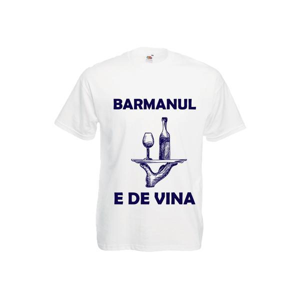 Tricou personalizat Fruit of the loom barbat barmanul e de vina alb L