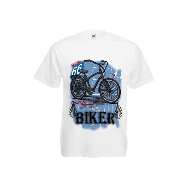 Tricou personalizat Fruit of the loom barbat biker route 66 alb XXL