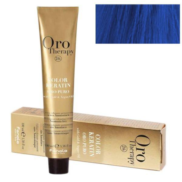 Vopsea Permanenta fara Amoniac Fanola Oro Therapy Color Keratin Oro Puro with Gold&Argan Oil Blue, 100ml