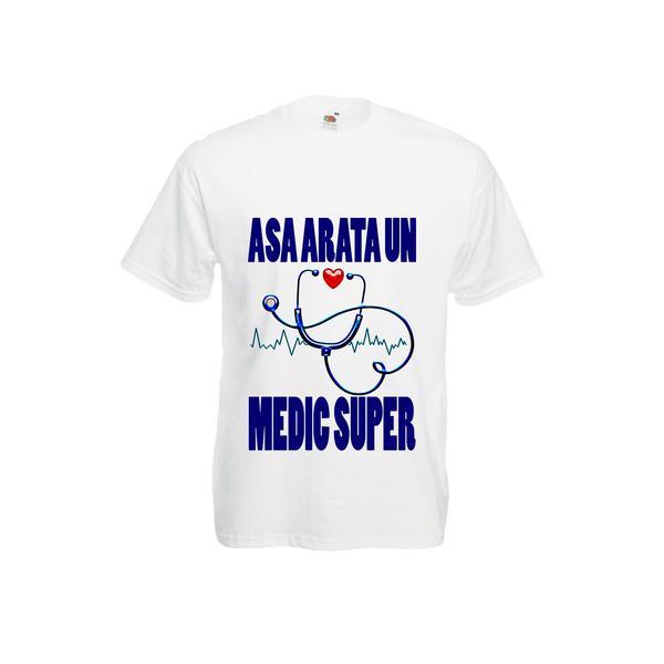 Tricou barbatesc personalizat Fruit of the loom, alb, Asa arata un medic super M