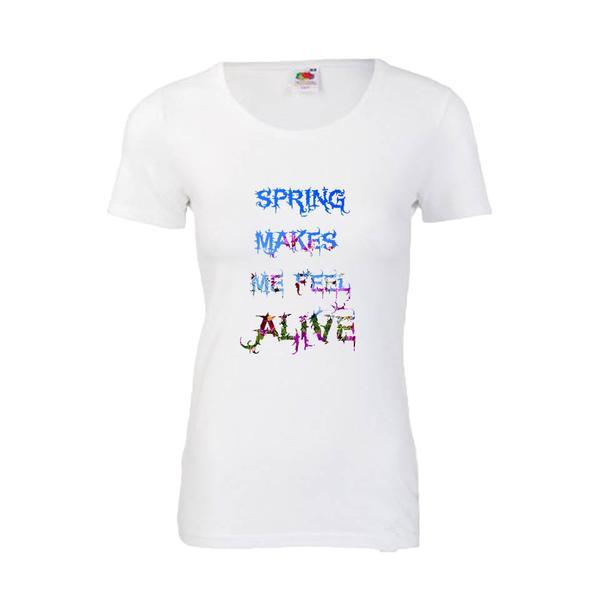 Tricou dama personalizat Fruit of the loom, alb, Spring makes me feel alive, XL