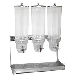 Dispenser,dozator triplu RAKI 3,5l cereale, fulgi porumb, ovaz, nuci cromat