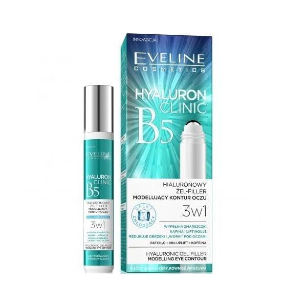 Gel cu acid hialuronic pentru ochi, Eveline Cosmetics Hyaluron Clinic Gel Filler Eye Contour Roll-on, 15 ml
