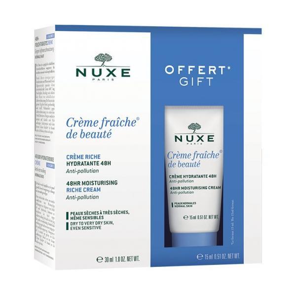 Set Cadou Nuxe Crème Fraîche De Beauté 48hr Cremă Ultra-hidratantă 30ml + Crema rich 15ml