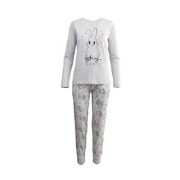 Pijama dama, Nicoletta, gri deschis, bluza cu imprimeu iepuri