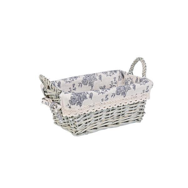 Cos decorativ rattan gri cu manere si husa Cecilia 25 cm x 16 cm x 10 h