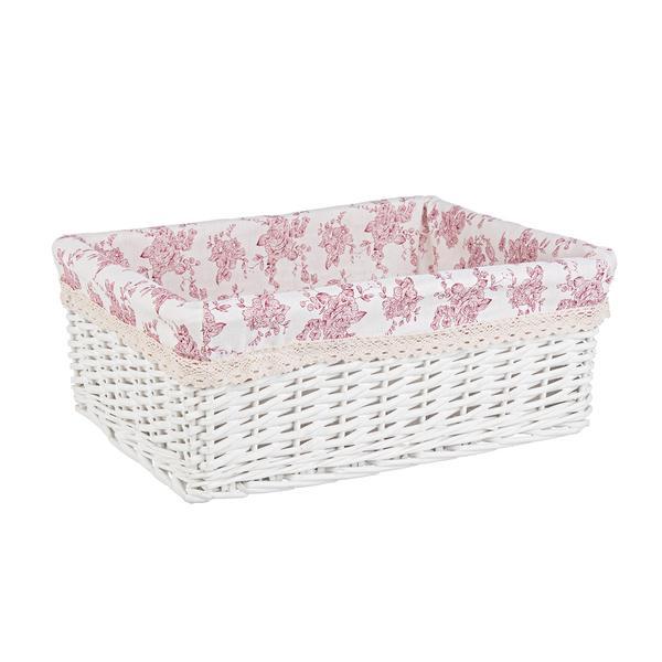 Cos decorativ rattan alb cu husa roz Cecilia 43 cm x 32 cm x 16 h