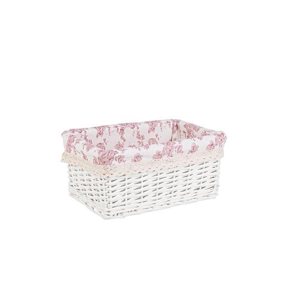 Cos decorativ rattan alb cu husa roz Cecilia 31 cm x 21 cm x 12 h