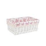 Cos decorativ rattan alb cu husa roz Cecilia 37 cm x 26 cm x 14 h