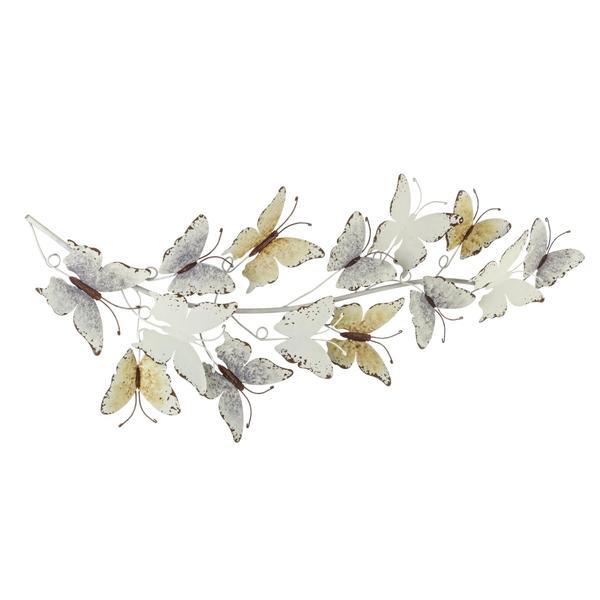 Decoratiune din metal alb vintage pentru perete Mariposa 30 cm x 6 cm x 81h