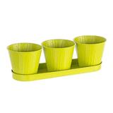 Ghiveci metal verde pentru flori triplu 36 cm x 12 cm x 10 h