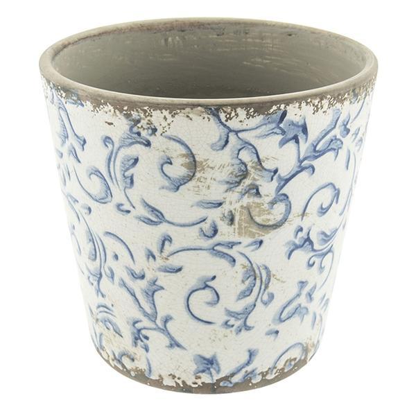 Ghiveci pentru flori din ceramica alba albastra vintage Diametru 14 cm x 13 cm