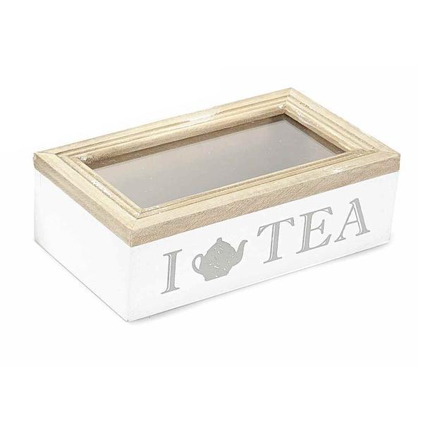 Cutie ceai lemn alb natur I Love Tea sticla cm 16 x 9 cm x 5 H