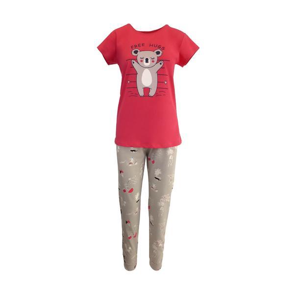 Pijama dama, Univers Fashion, bluza fucsia cu imprimeu ursulet, pantaloni gri deschis cu imprimeu, S