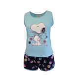 Pijama dama, Univers Fashion, maiou albastru deschis cu imprimeu snoopy, pantaloni scurti albastru inchis  cu imprimeu buline, M