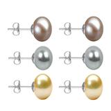 Set Cercei Aur Alb cu Perle Naturale Lavanda, Gri si Crem de 10 mm - Cadouri si Perle