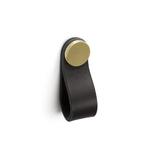 Maner, buton Flexa din piele neagra pentru mobilier, cu ornament finisaj alama, L: 70 mm - Viefe