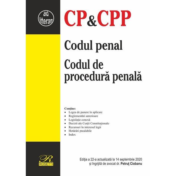 Codul penal. Codul de procedura penala Ed.22 Act. 14 septembrie 2020, editura Rosetti