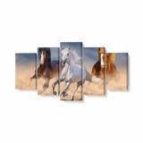 Tablou MultiCanvas 5 piese, Three Horse in Desert, 200 x 100 cm, 100% Poliester