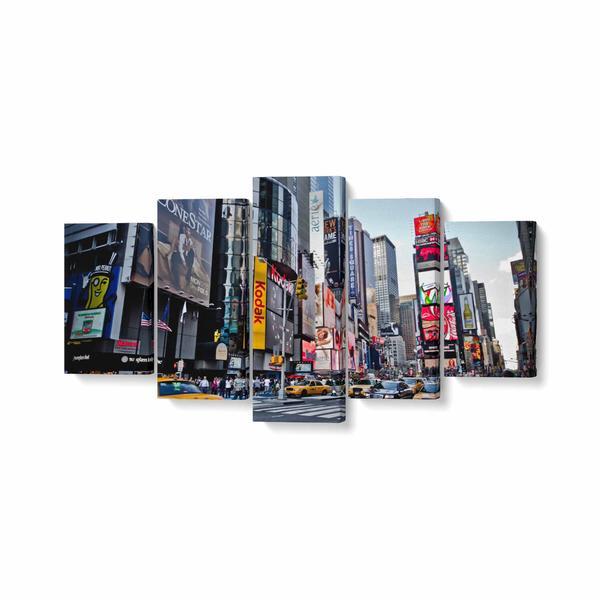 Tablou MultiCanvas 5 piese, Times Square New York, 200 x 100 cm, 100% Poliester