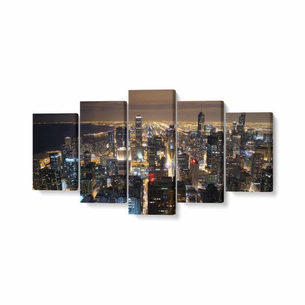 Tablou MultiCanvas 5 piese, Zgarie-Norii din Chicago, 100 x 50 cm, 100% Poliester