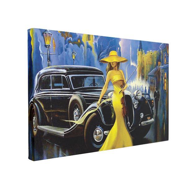 Tablou Canvas Car and Girl Old City, 50 x 70 cm, 100% Bumbac