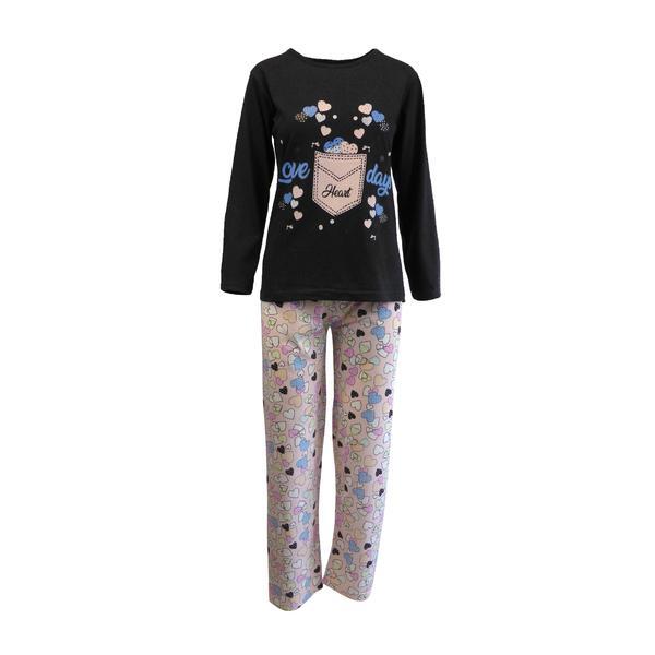 Pijama dama, Univers Fashion, bluza gri antracit cu imprimeu inimi, pantaloni roz cu imprimeu inimi, L