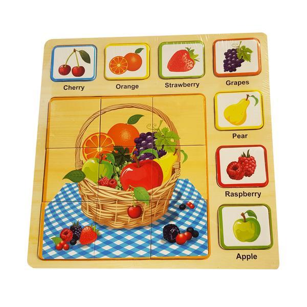 Puzzle lemn 3D, 7 Fructe, 9 Piese, 35 x 35cm, lemn