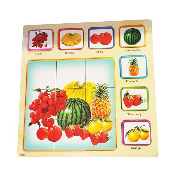 Puzzle lemn 3D, 7 Fructe, 9 Piese din lemn, 35 x 35cm - Bebeu