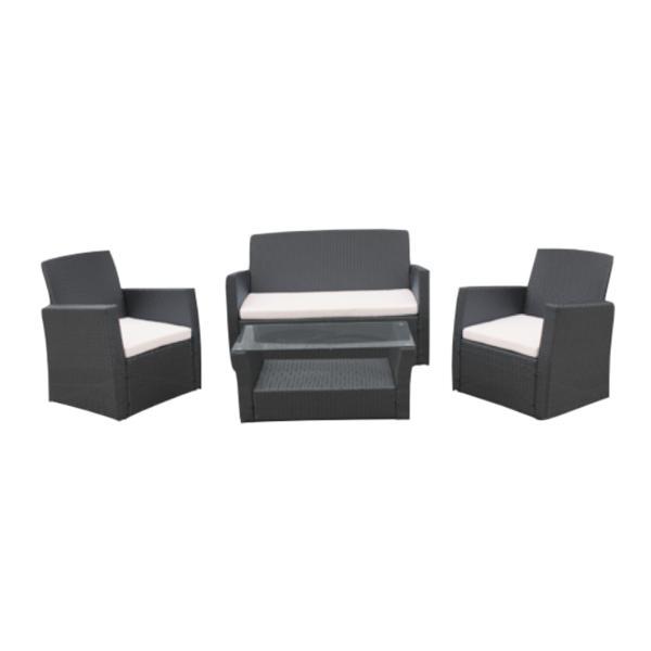 Set Mobilier din Ratan, 4 Piese, Masa, Canapea Si 2 Fotolii, Culoare Gri, Teresina