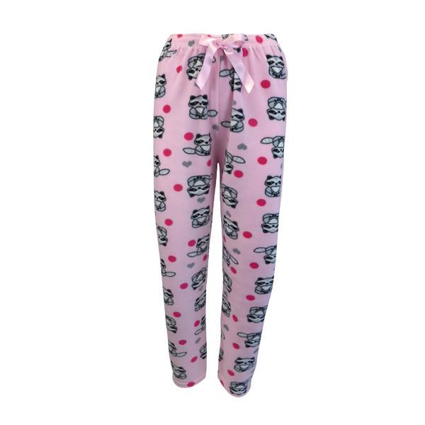 Pantaloni pijama dama, Univers Fashion, polar, roz deschis cu imprimeu gri si roz, 2XL