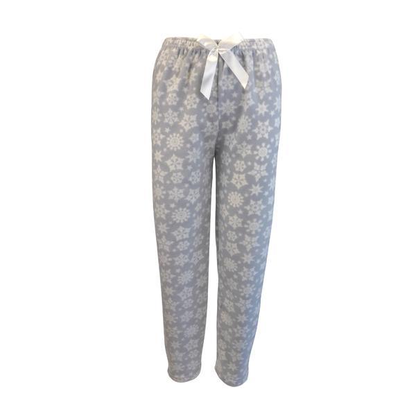 Pantaloni pijama dama, Univers Fashion, polar, gri deschis cu imprimeu fulgi albi, XL
