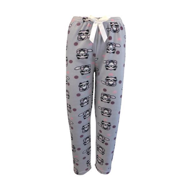 Pantaloni pijama dama, Univers Fashion, polar, gri cu imprimeu mov si roz, M