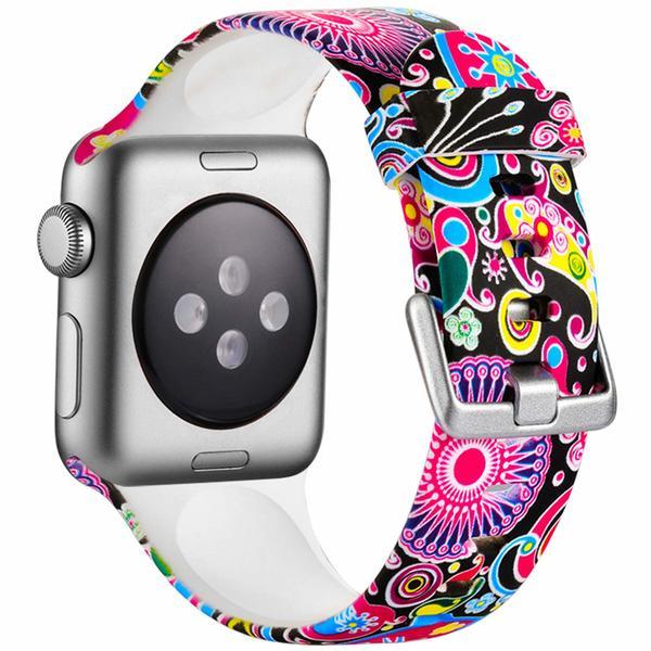 Curea compatibila cu Apple Watch 1/2/3/4, Bratara Trendy, Silicon, 44mm, Motiv Floral, Motrix