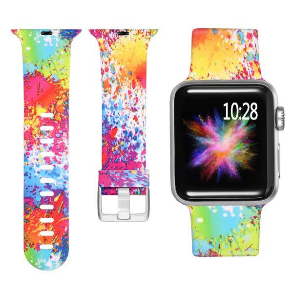 Curea compatibila cu Apple Watch 1/2/3/4, Bratara Trendy, Silicon, 42mm, Splash-Ink, Motrix