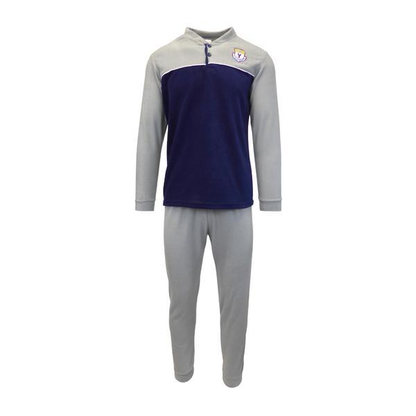 Pijama polar pentru barbat, Univers Fashion, bluza albastru si gri cu logo brodat pe piept, pantaloni lungi gri, 2XL
