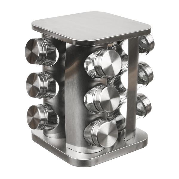 Recipiente pentru condimente cu suport rotativ inox,12 buc/set - Maxdeco