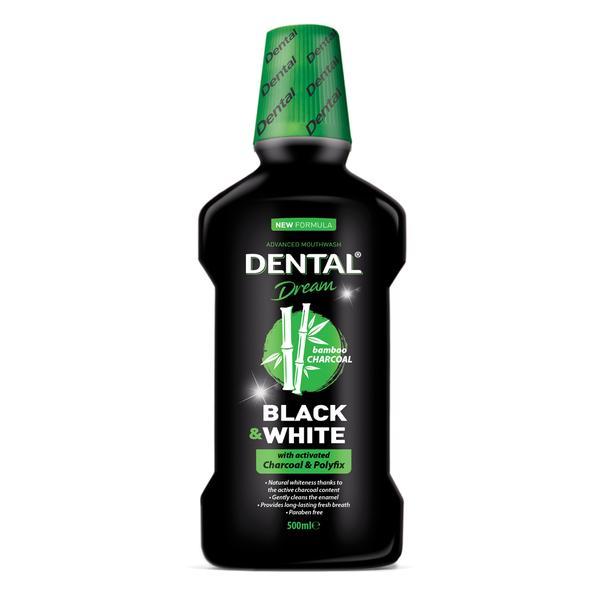 Apa de gura Dental Dream Black &amp; White cu carbune activ 500 ml