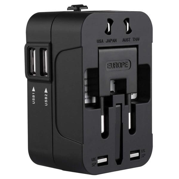 Incarcator universal cu adaptor, 2 porturi USB, negru, Gonga