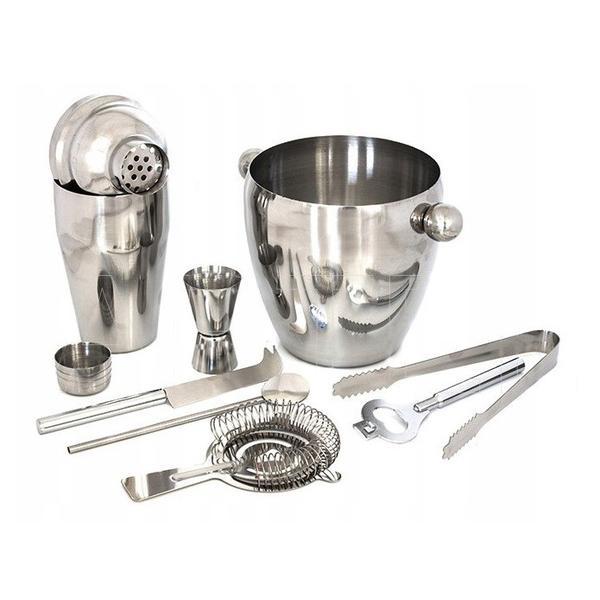 Set pentru cocktail si bauturi, inox, 8 piese, argintiu, Gonga